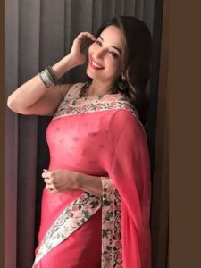 Buy Madhuri Georgette Saree With Printed Blouse Celebrity Wear Collection
