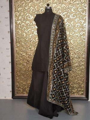 New Black Embellished Dupatta Fully Stitched Salwar Kameez