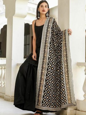 New Black Embellished Dupatta Fully Stitched Salwar Kameez