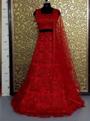 New Sara Ali Khan Red Embellished Celebrity Wear Lehenga Choli