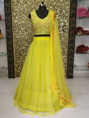 Buy Hiba Yellow Crop Top Net Fabric Lehenga Choli