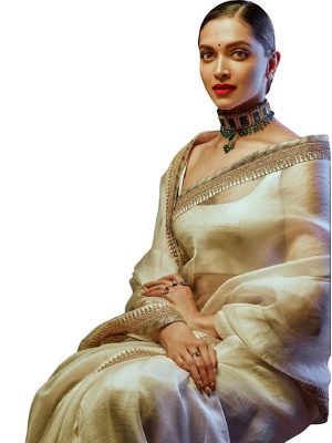 Deepika Padukone Chanderi Silk White Replica Saree