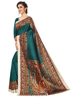 Kalamkari 14 Rama Khadi Silk Printed Kalamkaari Sarees With Blouse