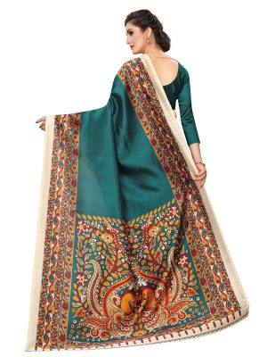 Kalamkari 14 Rama Khadi Silk Printed Kalamkaari Sarees With Blouse