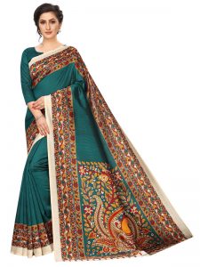 Kalamkari 14 Rama Khadi Silk Printed Kalamkaari Sarees With Blouse