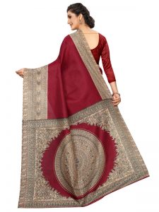 Kalmakari 13 Maroon Khadi Silk Printed Kalamkaari Sarees With Blouse