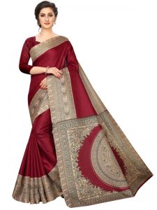 Kalmakari 13 Maroon Khadi Silk Printed Kalamkaari Sarees With Blouse