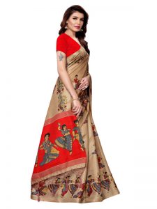 Kathak Chiku Khadi Silk Printed Kalamkaari Sarees With Blouse