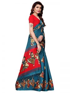 Kathak Rama Khadi Silk Printed Kalamkaari Sarees With Blouse