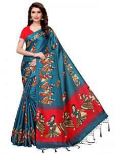 Kathak Rama Khadi Silk Printed Kalamkaari Sarees With Blouse