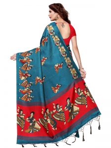 Kathak Rama Khadi Silk Printed Kalamkaari Sarees With Blouse