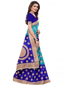 Kora Blue Khadi Silk Printed Kalamkaari Sarees With Blouse