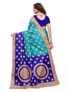 Kora Blue Khadi Silk Printed Kalamkaari Sarees With Blouse