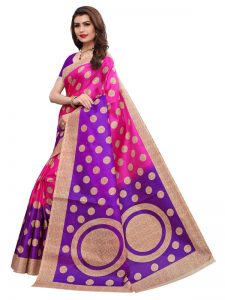 Kora Pink Khadi Silk Printed Kalamkaari Sarees With Blouse