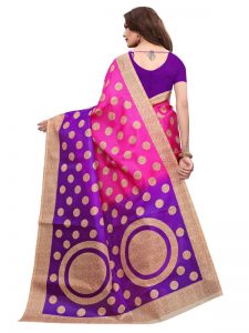 Kora Pink Khadi Silk Printed Kalamkaari Sarees With Blouse