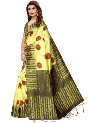 Nagma Mor Lemon Printed Mysore Art Silk Kanjivaram Sarees With Blouse
