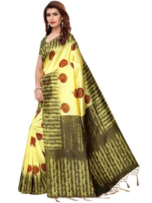 Nagma Mor Lemon Printed Mysore Art Silk Kanjivaram Sarees With Blouse