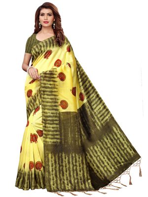 Nagma Mor Lemon Printed Mysore Art Silk Kanjivaram Sarees With Blouse