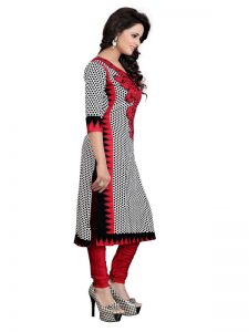 Anju Red Printed Dress Material French Crepe With Shiffon Dupatta