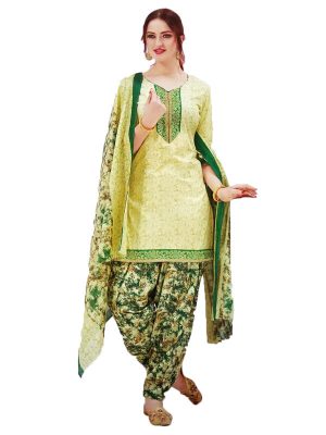 Green Patiyala Printed Dress Material French Crepe Shiffon With Dupatta