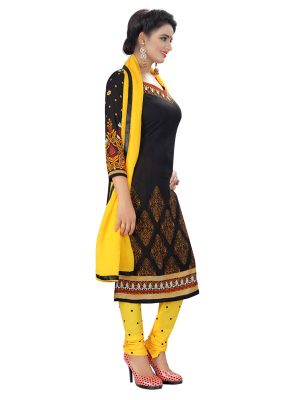 Himani Black Printed Dress Material French Crepe Shiffon With Dupatta