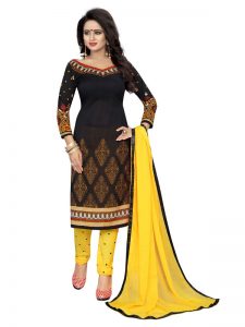 Himani Black Printed Dress Material French Crepe Shiffon With Dupatta