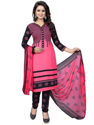 Pink Lady French Crepe Printed Dress Material French Crepe Shiffon With Dupatta