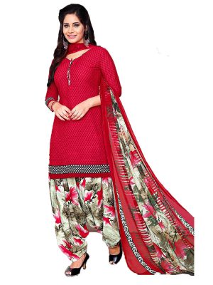 French Crepe Printed Dress Material With Shiffon Dupatta Suit-1055