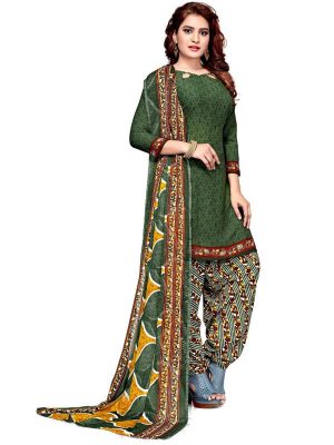 French Crepe Printed Dress Material With Shiffon Dupatta Suit-1162