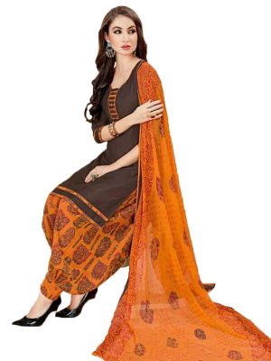 French Crepe Printed Dress Material With Shiffon Dupatta Suit-1176