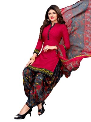 French Crepe Printed Dress Material With Shiffon Dupatta Suit-1185