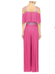 Pink Georgette Party Wear Pearls Work Jumpsuit