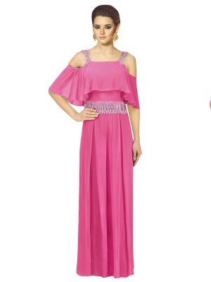 Pink Georgette Party Wear Pearls Work Jumpsuit