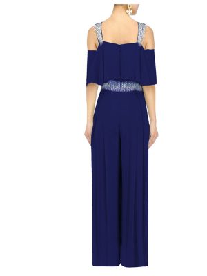 Blue Georgette Party Wear Pearls Work Jumpsuit