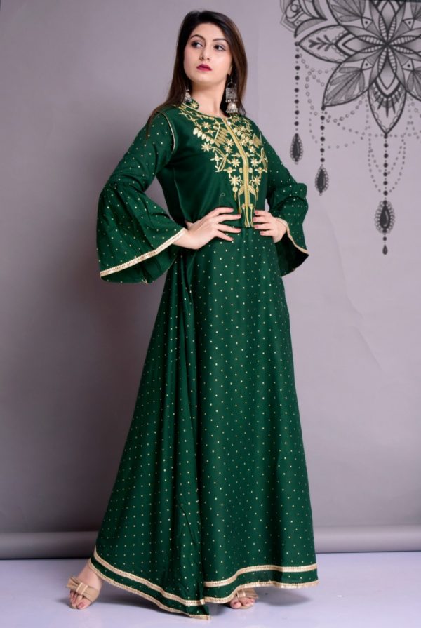 Diwali Green Colour Very Beautiful Rayon Kurti With Embroidery Jacket