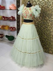 New Pista Colored Three Layers Ruffle Net Lehenga