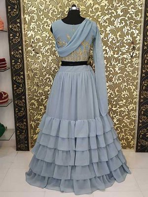 Buy Sakti Mohan in Grey Colored Georgette Ruffle Lehenga