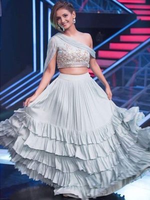 Buy Sakti Mohan in Grey Colored Georgette Ruffle Lehenga