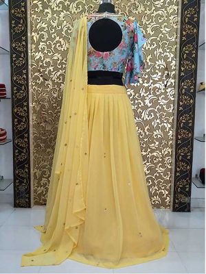 Buy online Yellow Colored Georgette Lehenga