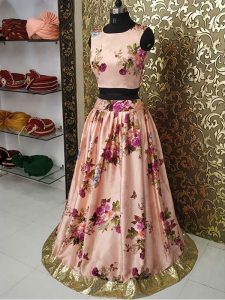 Buy New Peach Colored Satin Lehenga