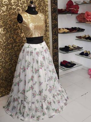 Beautiful Buy online Off White Colored Georgette Lehenga