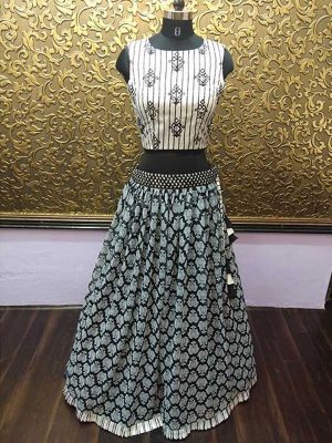 Buy New Shraddha Kapoor In Black Colored Beautiful Printed 60gm Georgette Lehenga Choli