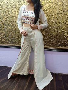 Buy online Nushrat Bharucha In Multi Colored Beautiful Palazzo With Crop Top