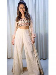 Buy online Nushrat Bharucha In Multi Colored Beautiful Palazzo With Crop Top