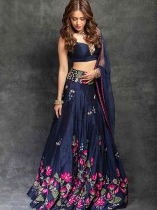 New Nushrat Bharucha in Blue Colored Beautiful Embroidered Banglory Silk Lehenga Choli