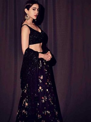 New Arrivals Sara Ali Khan In Black Colored Beautiful Embroidered Georgette Lehenga Choli