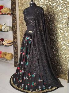 New Arrivals Sara Ali Khan In Black Colored Beautiful Embroidered Georgette Lehenga Choli