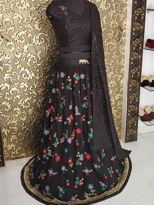 New Arrivals Sara Ali Khan In Black Colored Beautiful Embroidered Georgette Lehenga Choli