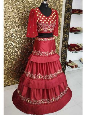 Letest Surbhi Chandna In Maroon Colored Three Layer Lehenga