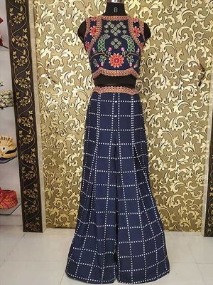 Buy Sara Ali Khan In Blue Colored Beautiful Palazzo With Embroidered Crop Top